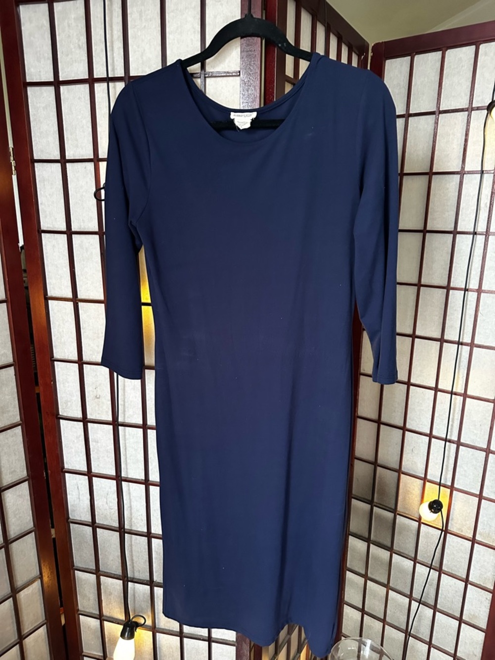 Women's Navy 3/4 Sleeve Sheath Dress- Buttery Soft
